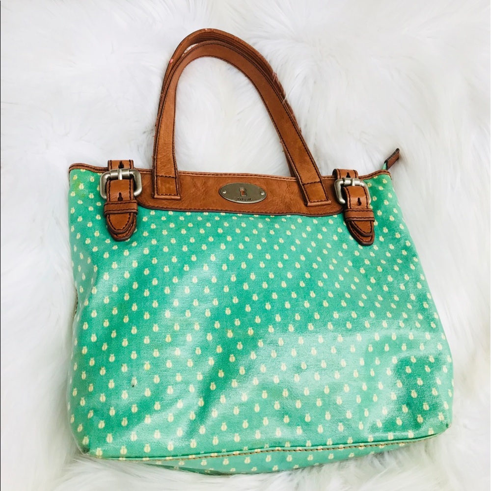 Fossil Key Per Mint Teal Green LadyBug Shopper Bag